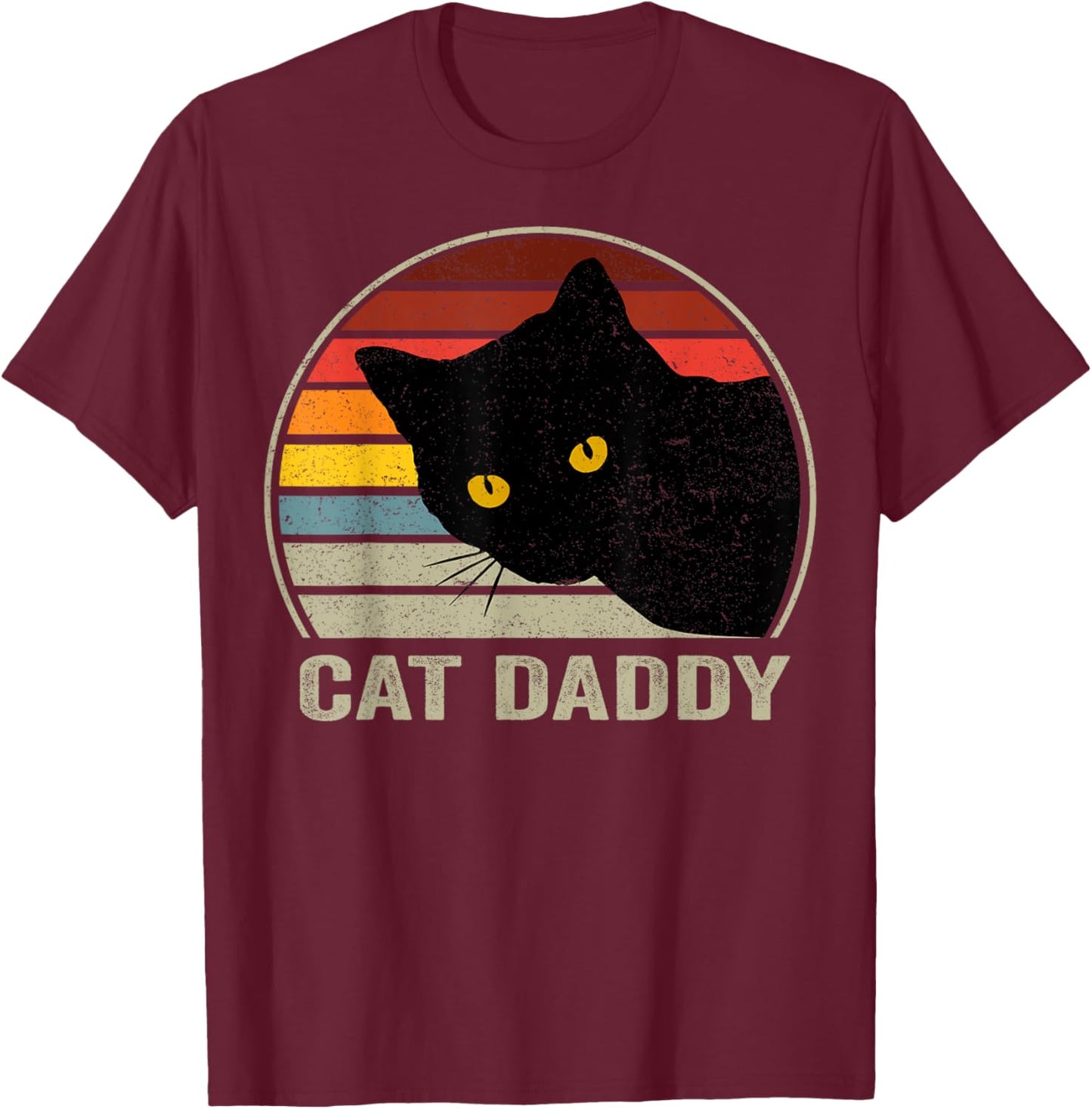 Cat Daddy Vintage Cat 80s Retro Style , Cat Dad T-Shirt - T-Shirt | Maroon