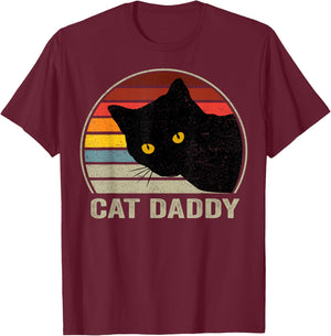 Cat Daddy Vintage Cat 80s Retro Style , Cat Dad T-Shirt - T-Shirt | Maroon