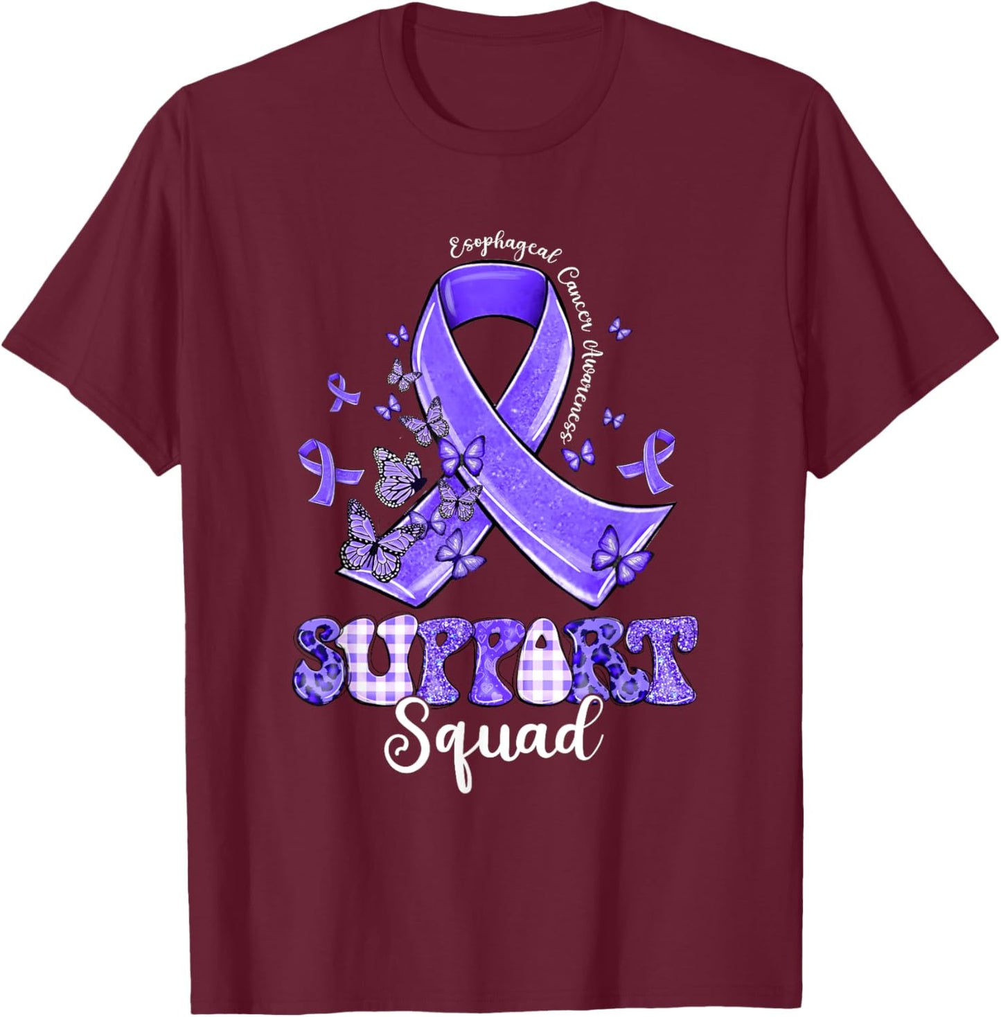 Support Squad Periwinkle Ribbon Butterfly Esophageal Cancer T-Shirt - T-Shirt | Maroon