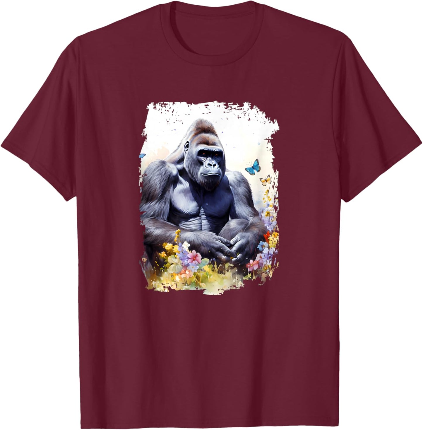 Gorilla Flower Butterfly T-Shirt - T-Shirt | Maroon