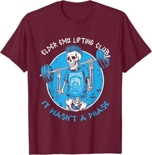 Elder Emo Lifting Club -Adults Black Short Sleeve Classic Modern Cartoon T-Shirt - T-Shirt | Maroon