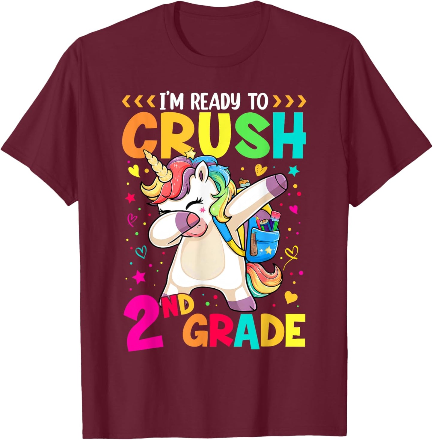 Crush 2nd Grade Dabbing Unicorn Back to School Girls Kids T-Shirt - T-Shirt | Maroon