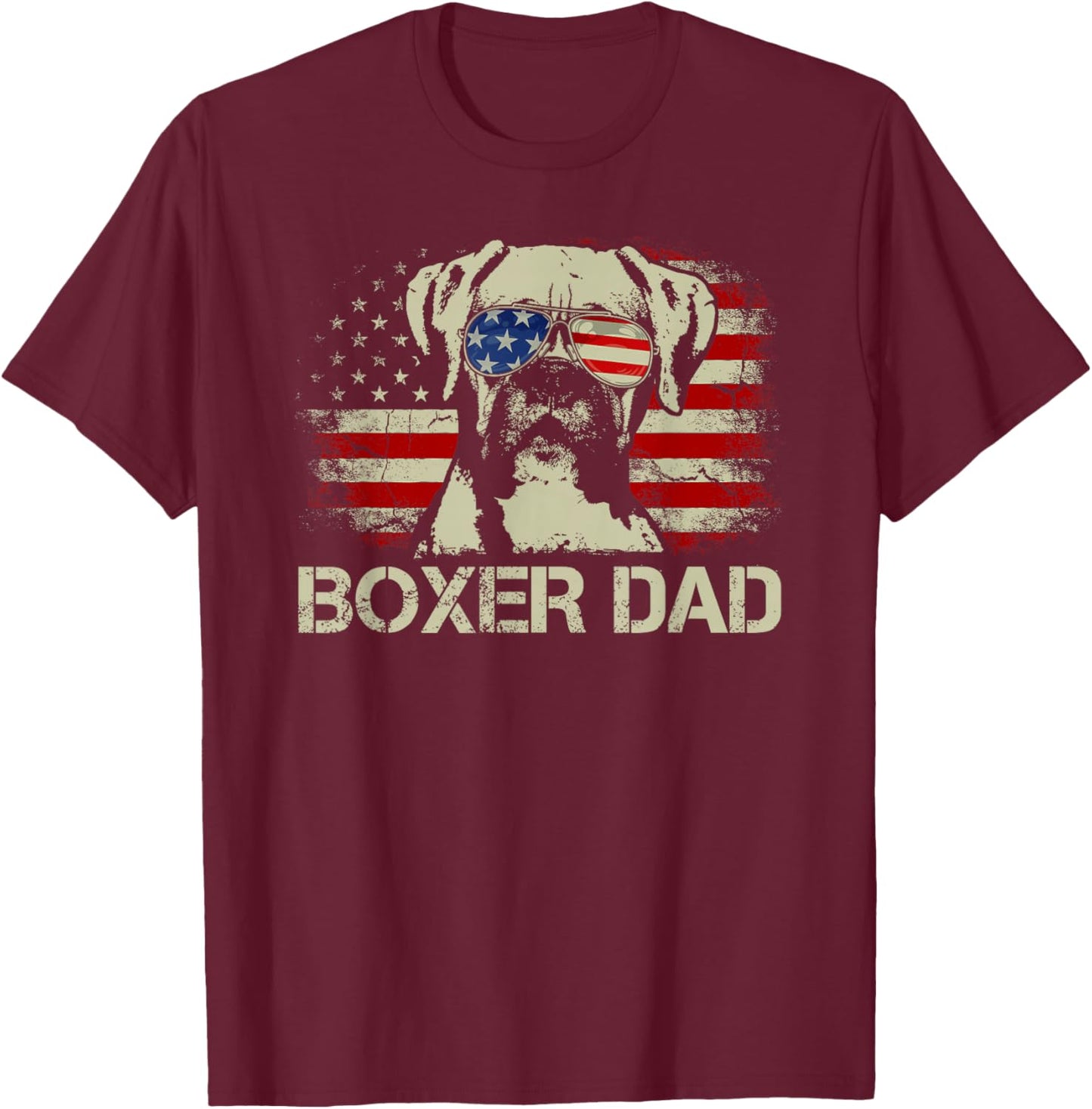 Best Boxer Dad Ever Funny Dog Dad American Flag Vintage Gift T-Shirt - T-Shirt | Maroon