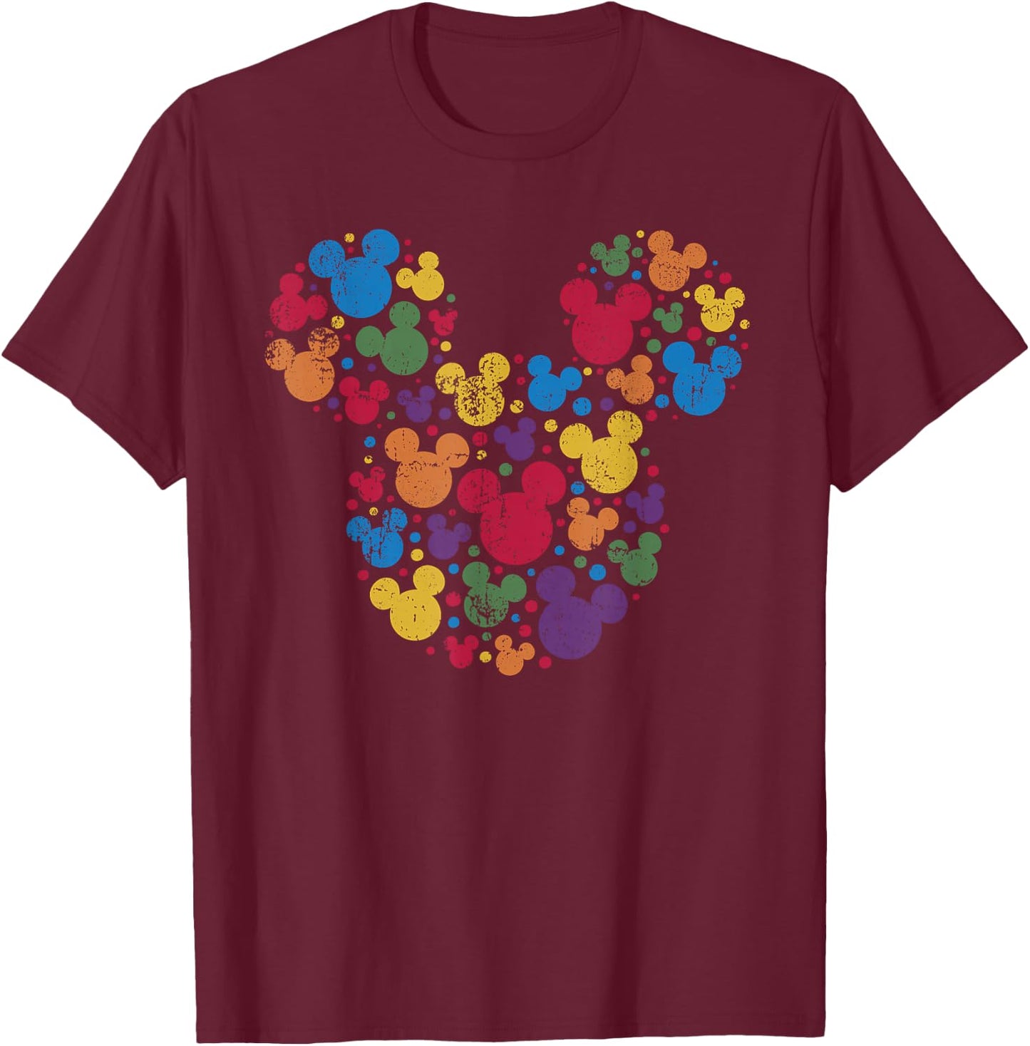 Disney Mickey Mouse Icon Retro Rainbow Small T-Shirt - T-Shirt | Maroon