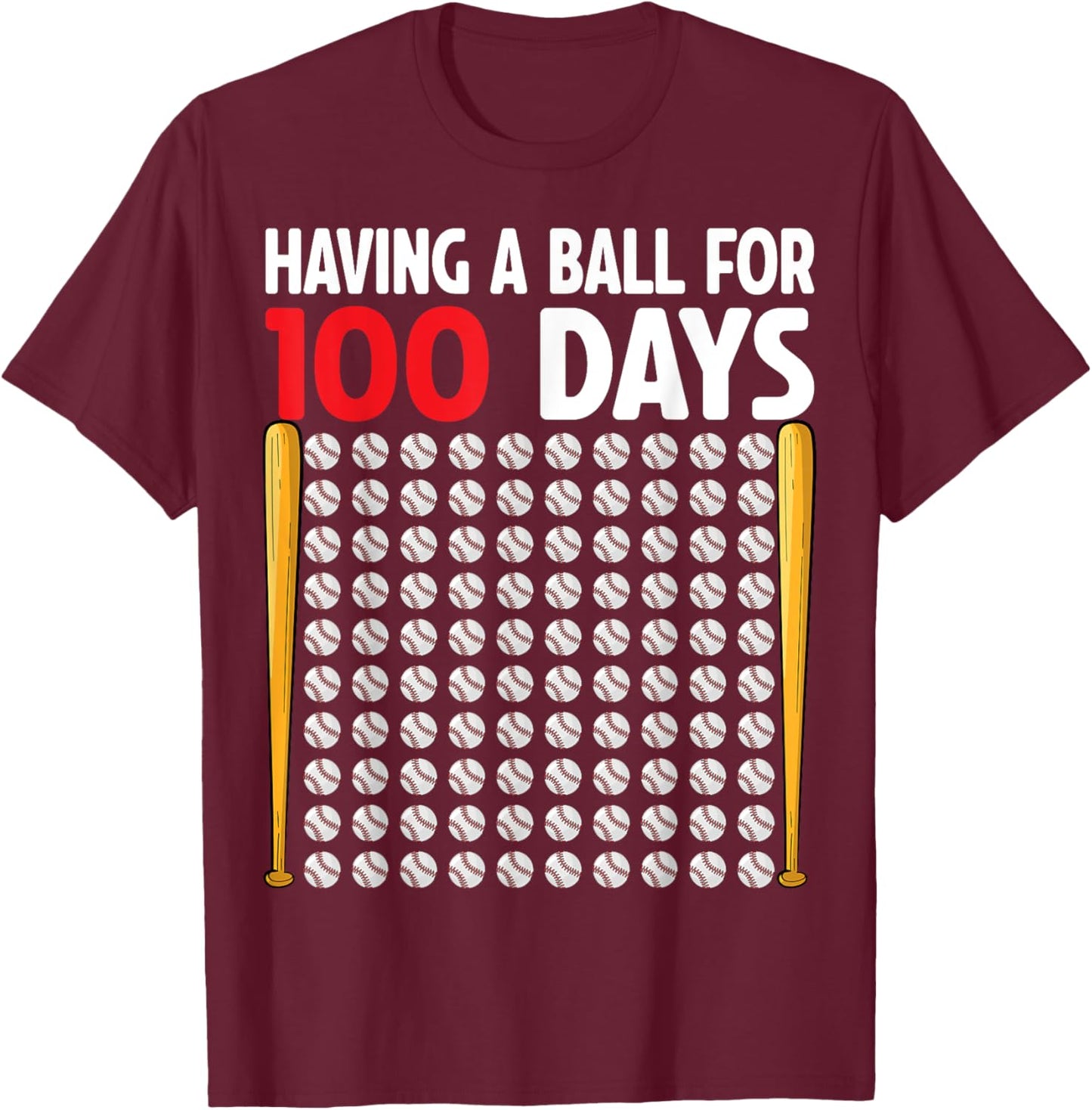 100 Days Of School Baseball Boys Kids 100th Day of School T-Shirt - T-Shirt | Maroon