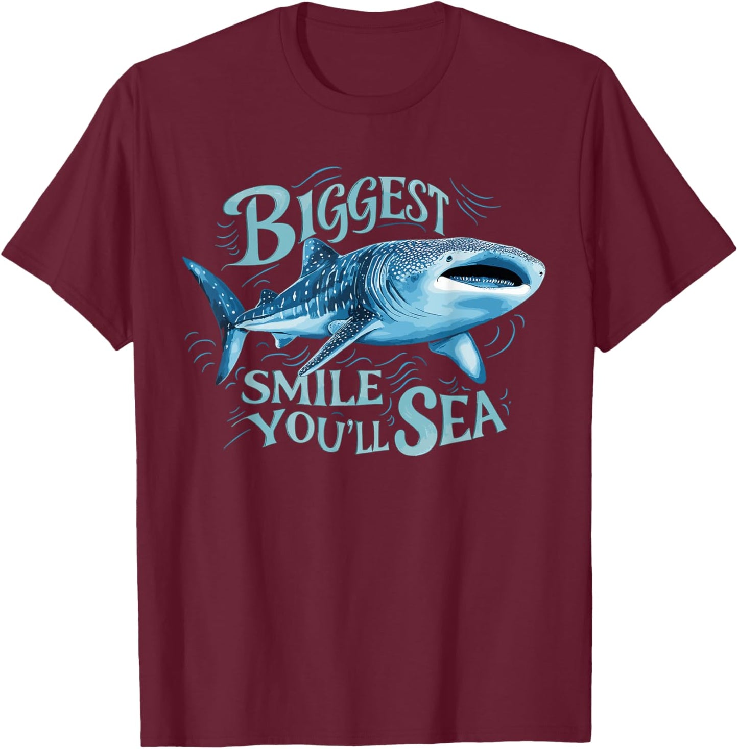 Funny Whale Shark Biggest Smile Pun T-Shirt - T-Shirt | Maroon