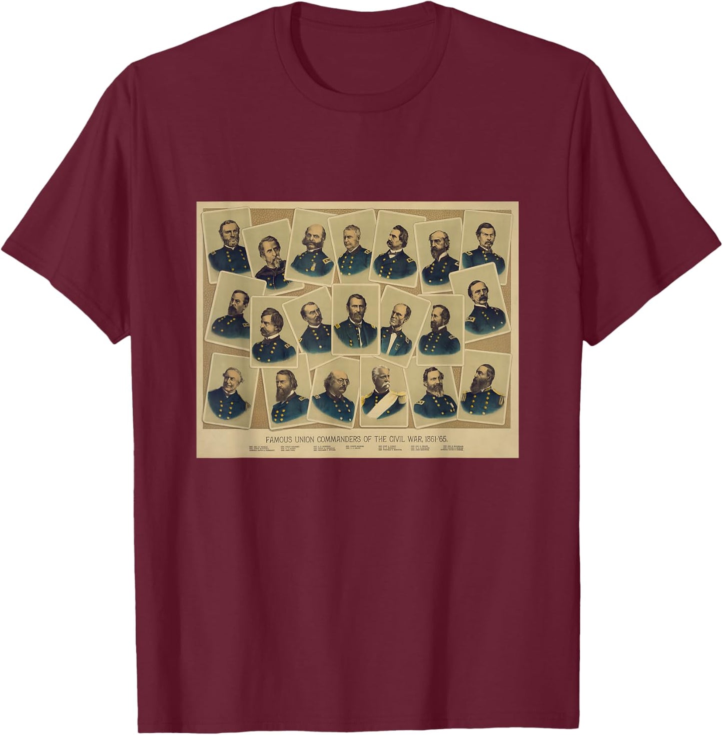Vintage Union Generals of The US Civil War (1884) T-Shirt - T-Shirt | Maroon