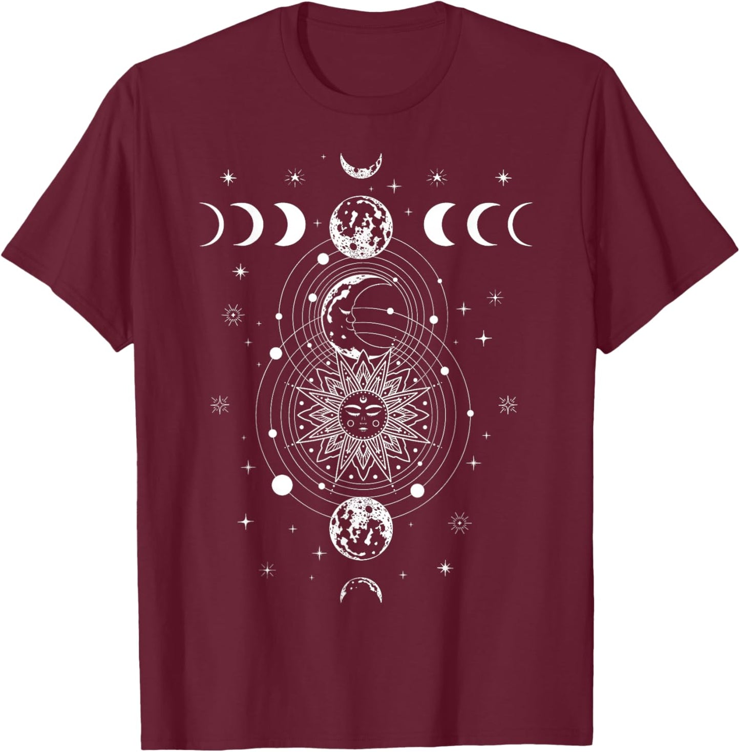 Celestial Moon Phase All Seeing Eye Crystals Stars Vintage T-Shirt - T-Shirt | Maroon