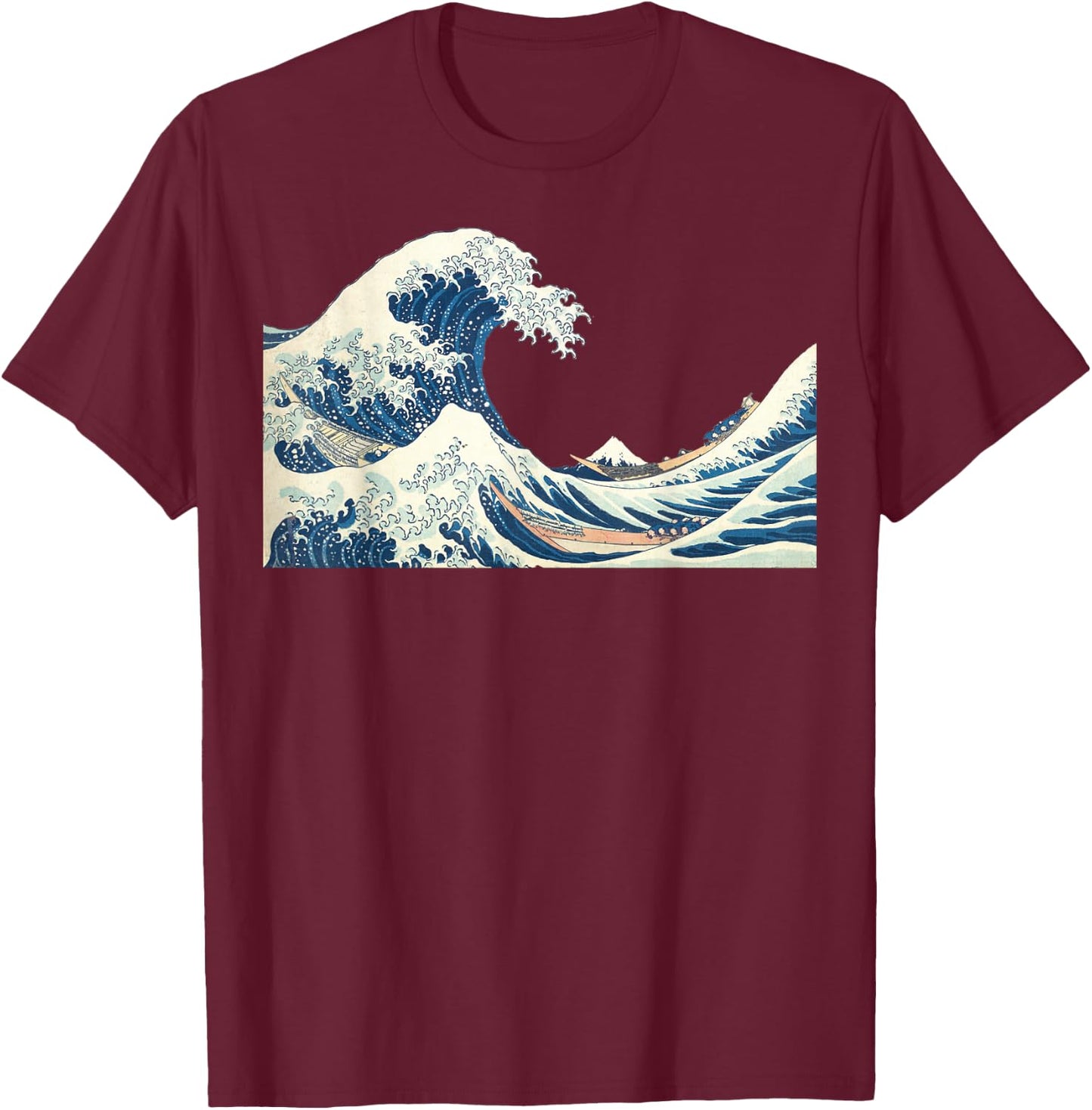 Great Wave Off Kanagawa Katsushika Hokusai Surfing Ocean T-Shirt - T-Shirt | Maroon