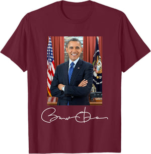 Barack Obama Signature and Portrait T-Shirt - T-Shirt | Maroon