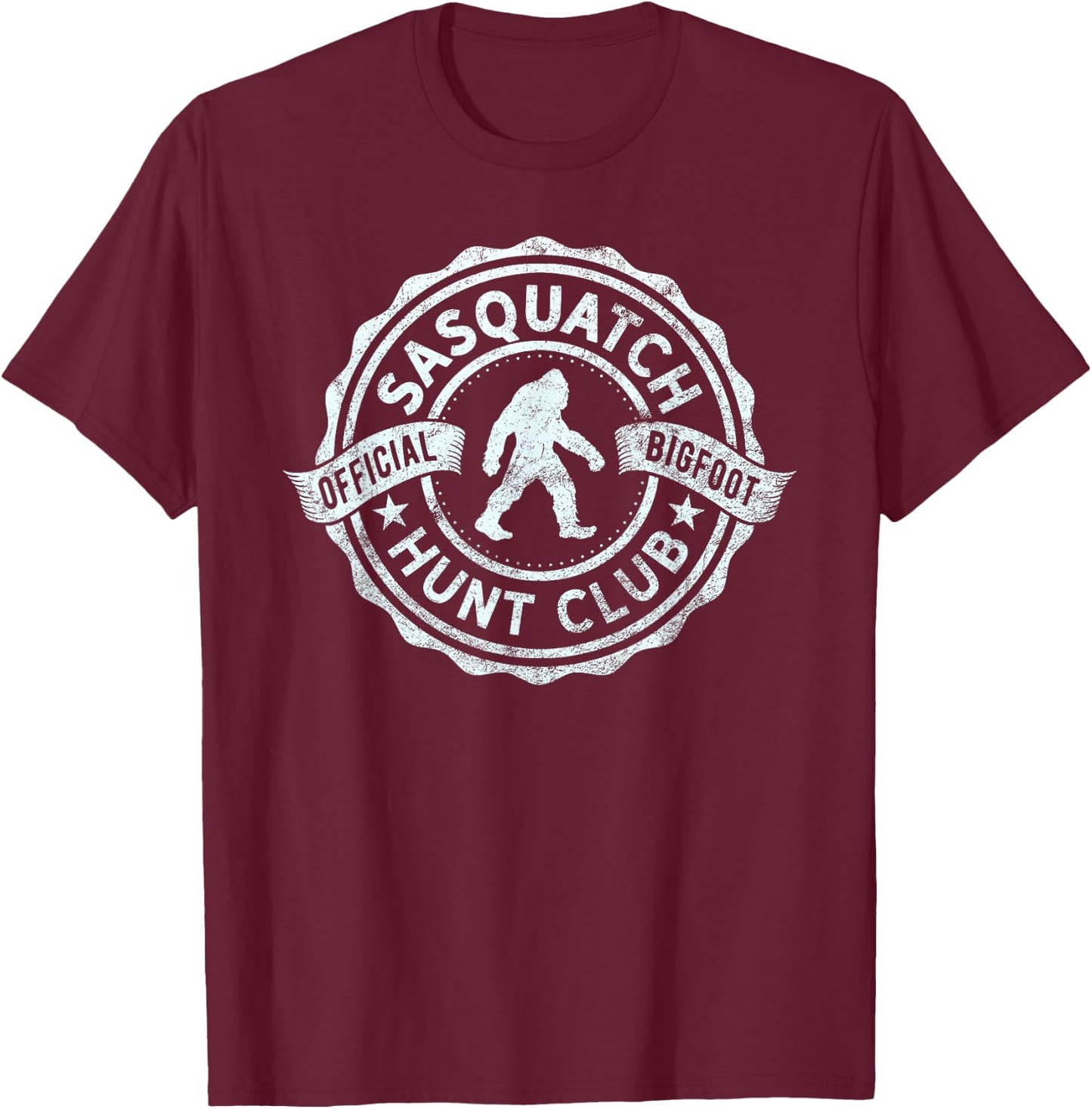 Sasquatch Hunt Club Official Bigfoot Hunting Woodland Yeti T-Shirt - T-Shirt | Maroon