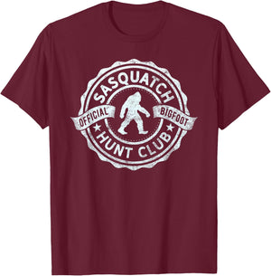 Sasquatch Hunt Club Official Bigfoot Hunting Woodland Yeti T-Shirt - T-Shirt | Maroon