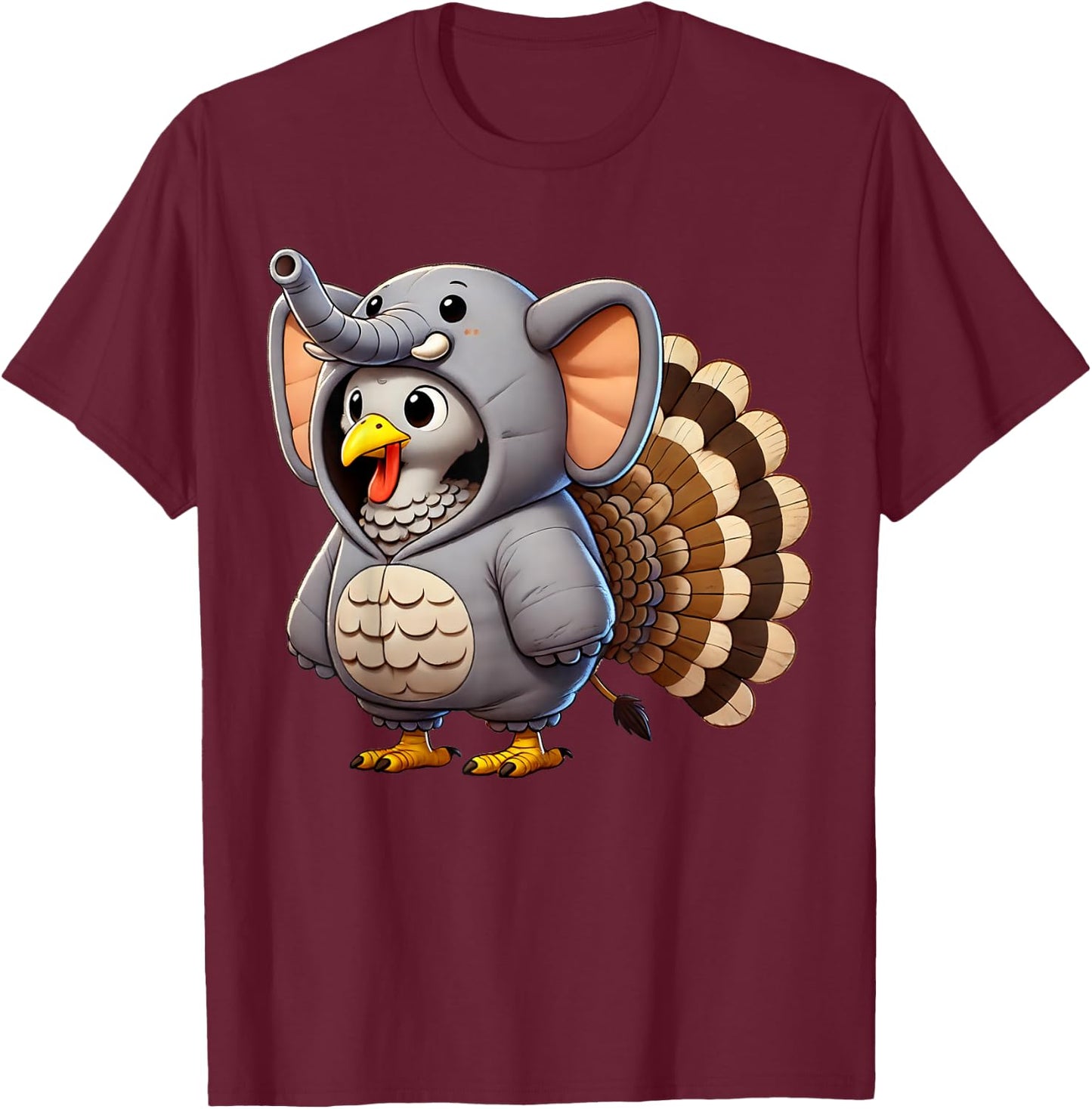 Turkey Elephant Costumed Turkey Day Funny Thanksgiving 2025 T-Shirt - T-Shirt | Maroon