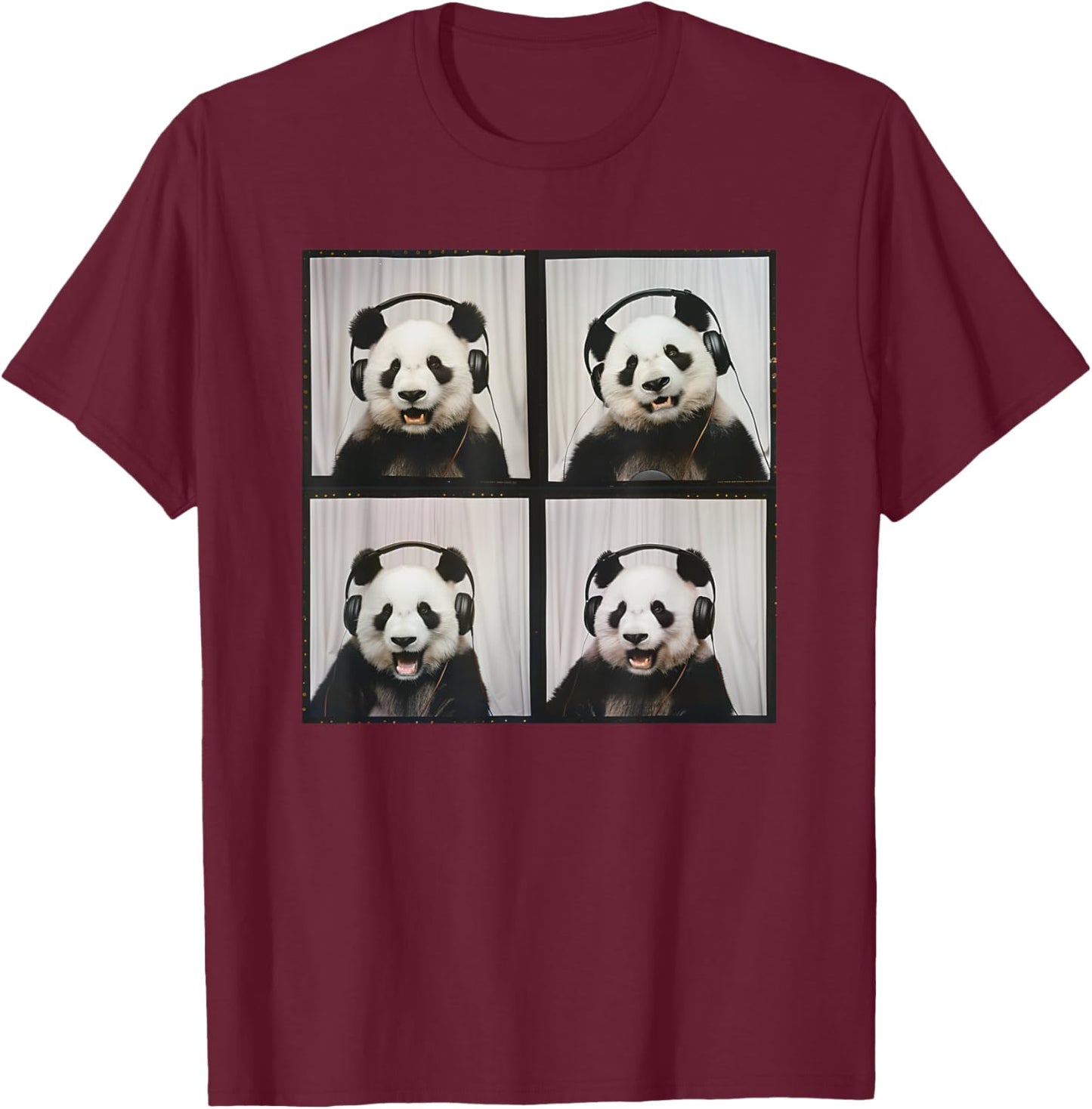 Panda Wearing Headphones Animal Music Photobooth Cool Panda T-Shirt - T-Shirt | Maroon