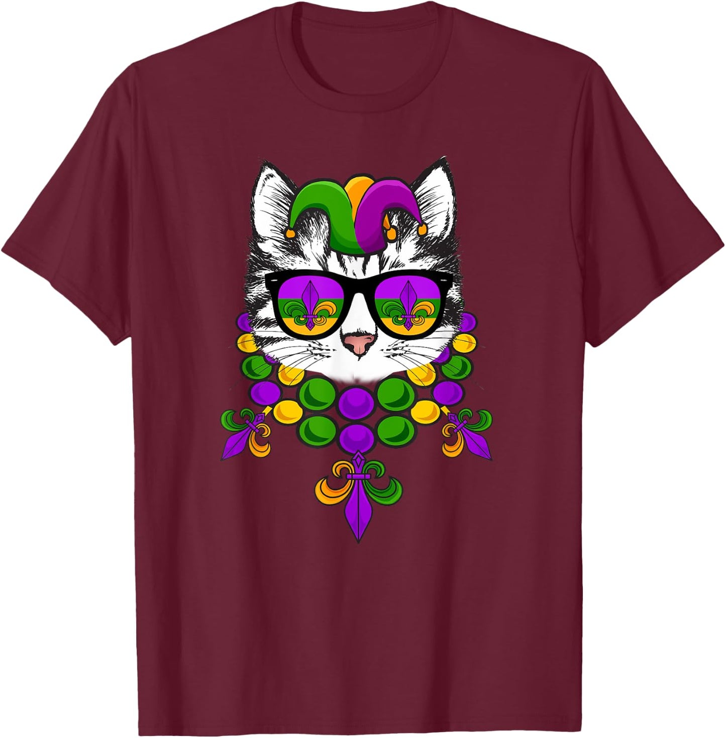 Mardi Gras Cat Meow Kitten New Orleans Men & Women Gift T-Shirt - T-Shirt | Maroon