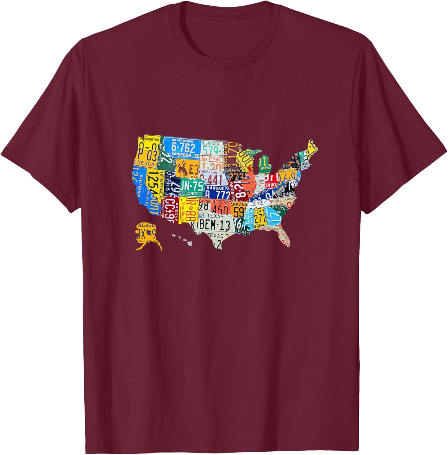 Kids License Plate American Flag US Map Art American Map T-Shirt - T-Shirt | Maroon