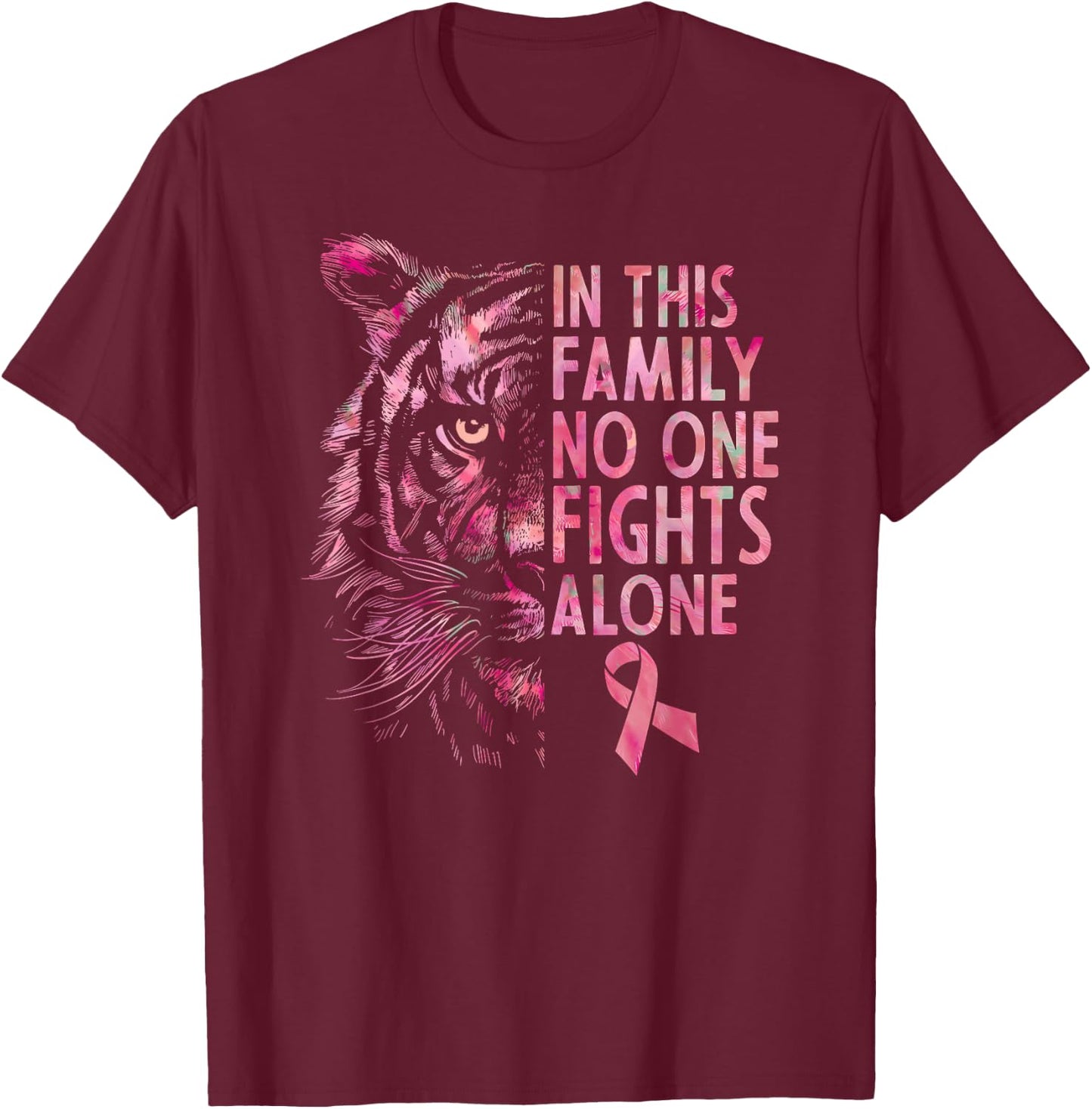 Breast Cancer Awareness 2024 Tiger Family Matching Ribbon T-Shirt - T-Shirt | Maroon