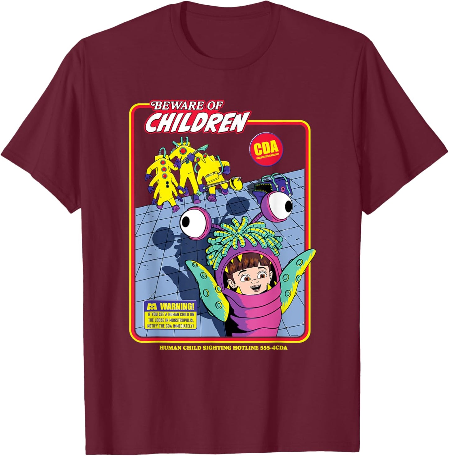 Disney and Pixar’s Monsters, Inc. CDA Beware of Children T-Shirt - T-Shirt | Maroon