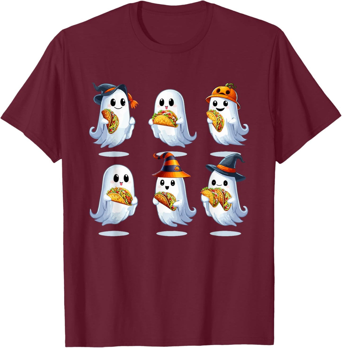 Group Boo Ghosts Eating Tacos Halloween Food Lover Kids T-Shirt - T-Shirt | Maroon
