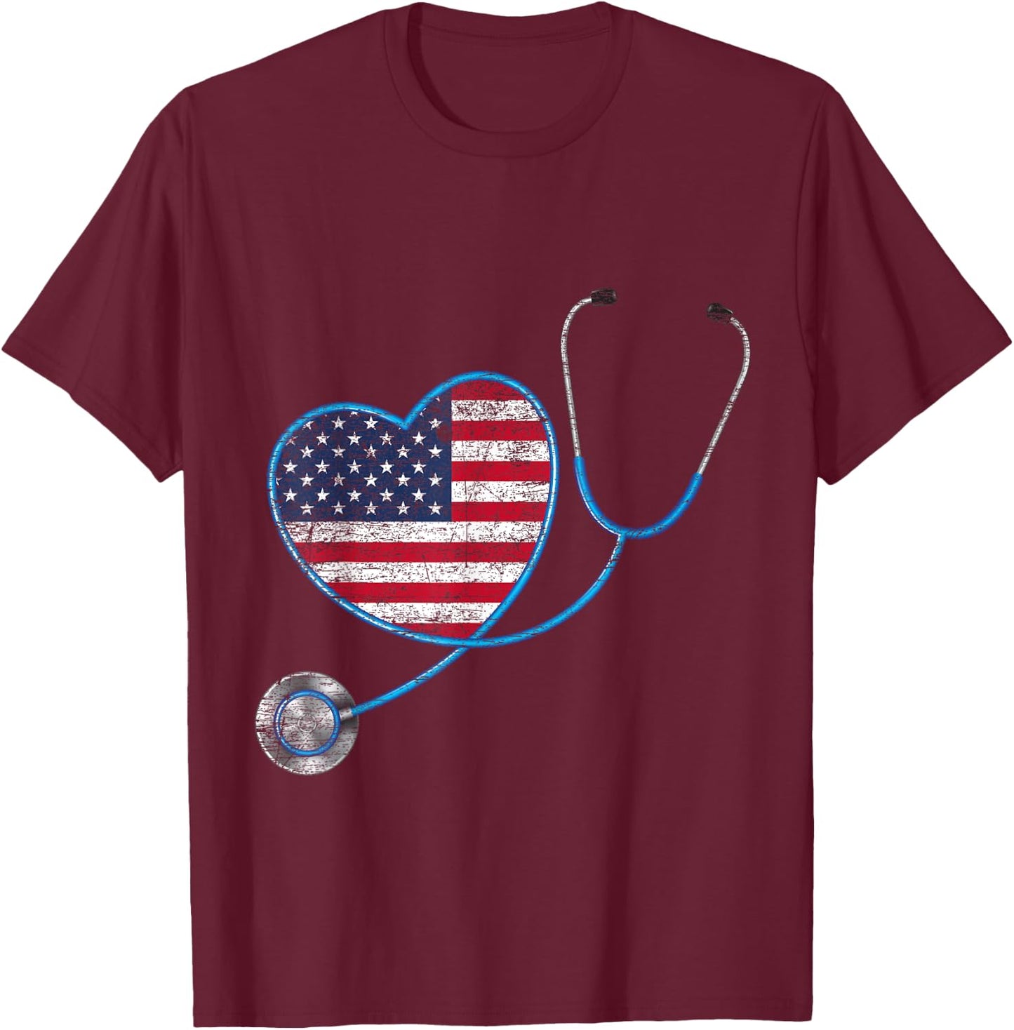 Vintage Heart USA Flag Gifts Stethoscope Nurse Women Kids Men T-Shirt - T-Shirt | Maroon