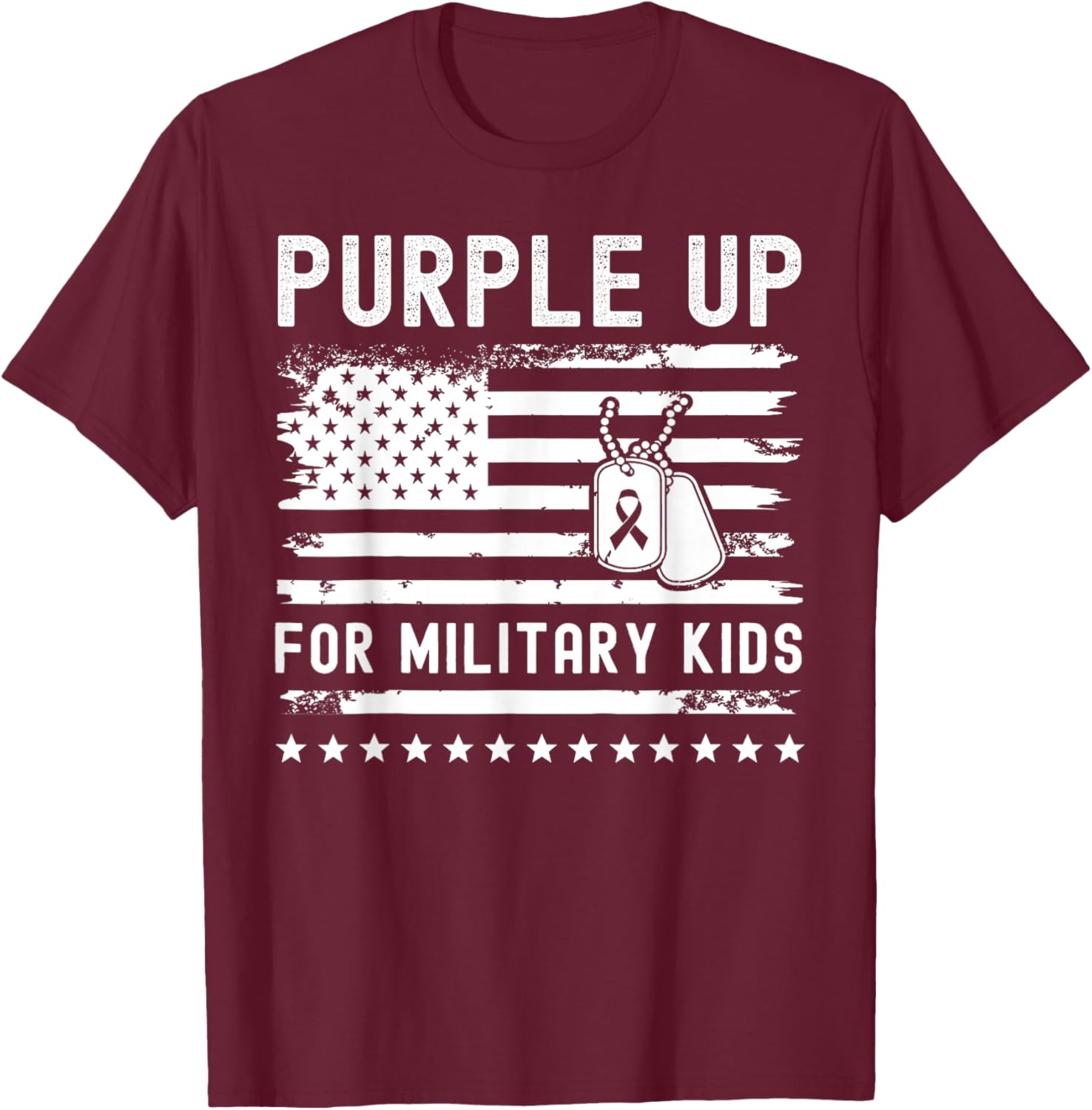 Purple Up For Military Kids USA Flag Military Child Month T-Shirt - T-Shirt | Maroon