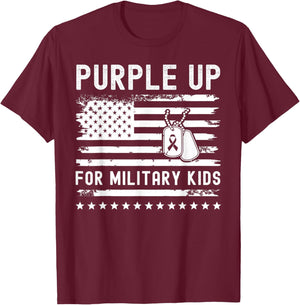 Purple Up For Military Kids USA Flag Military Child Month T-Shirt - T-Shirt | Maroon