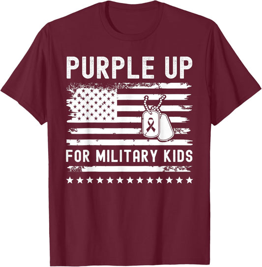 Purple Up For Military Kids USA Flag Military Child Month T-Shirt - T-Shirt | Maroon