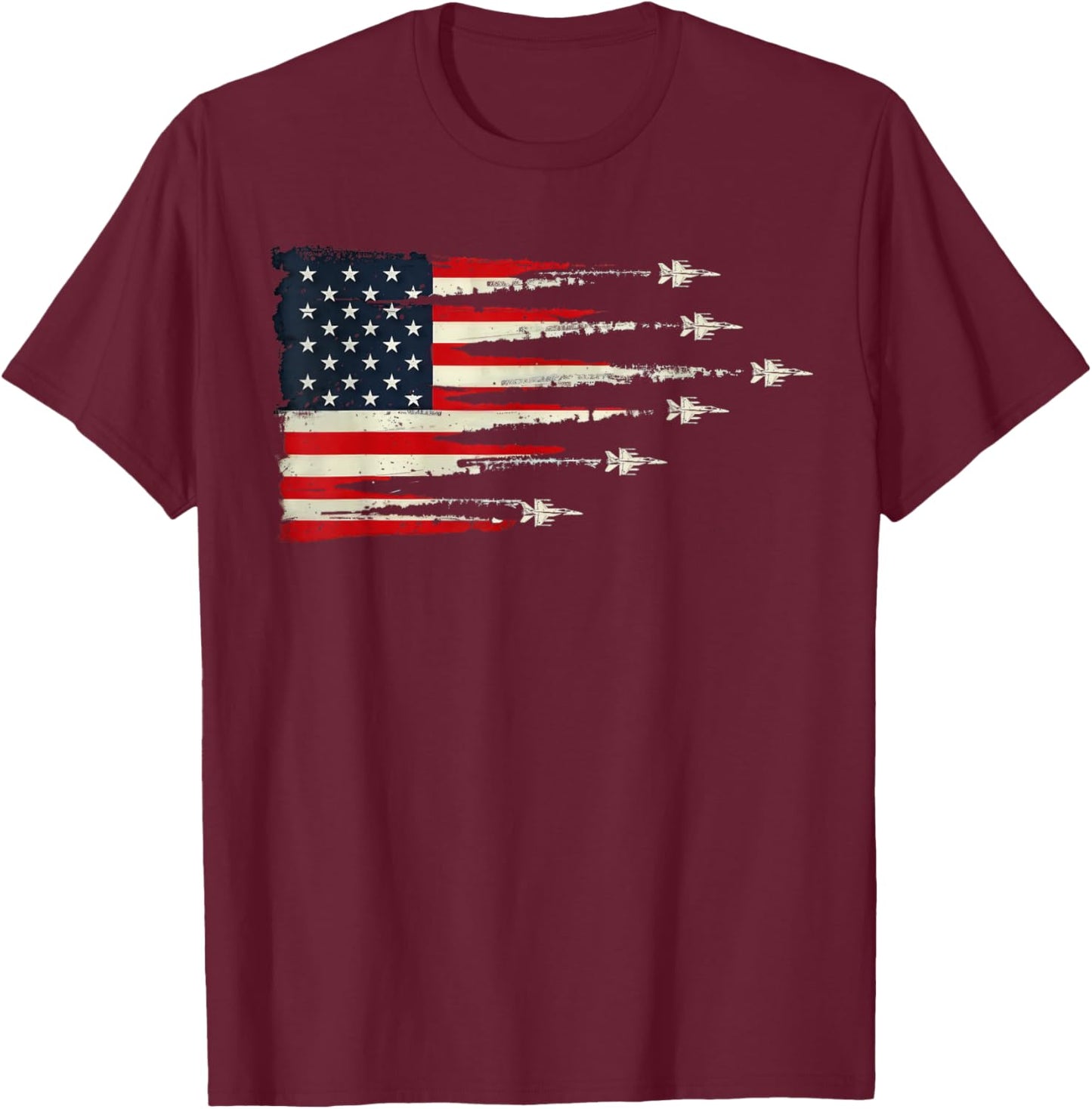 Patriotic Red White Blue USA Flag Fighter Jets 4th of July T-Shirt - T-Shirt | Maroon
