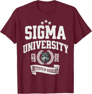 Sigma University Institute of Rizzology Funny Wolf Rizz Meme T-Shirt - T-Shirt | Maroon