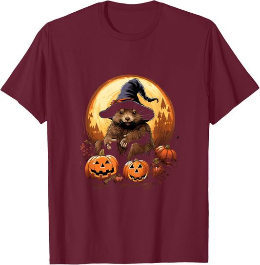 Marmot Witch Hat Pumpkins Halloween Costume T-Shirt - T-Shirt | Maroon