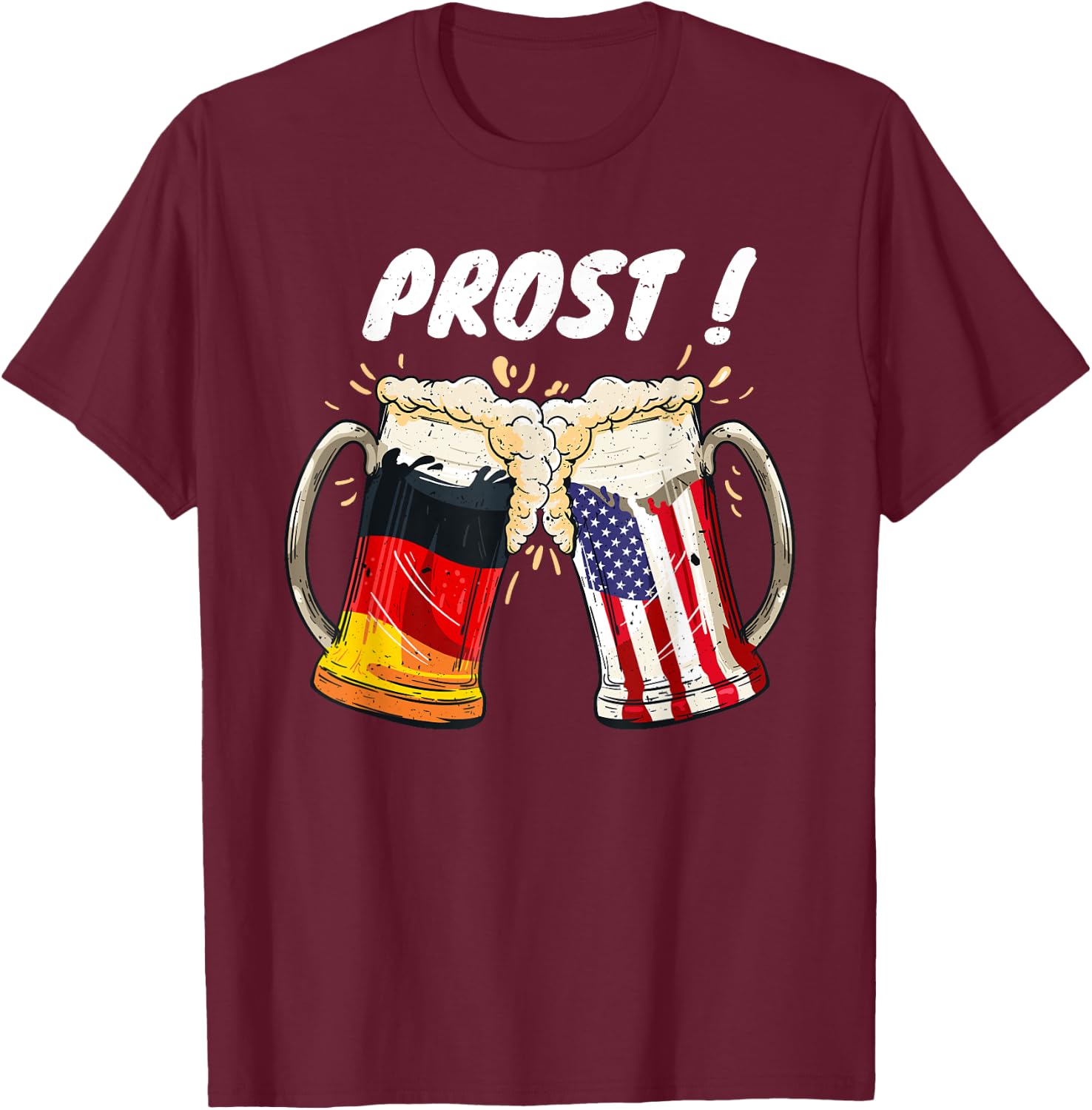 Prost Beer German American Flag Oktoberfest Mug T-Shirt - T-Shirt | Maroon