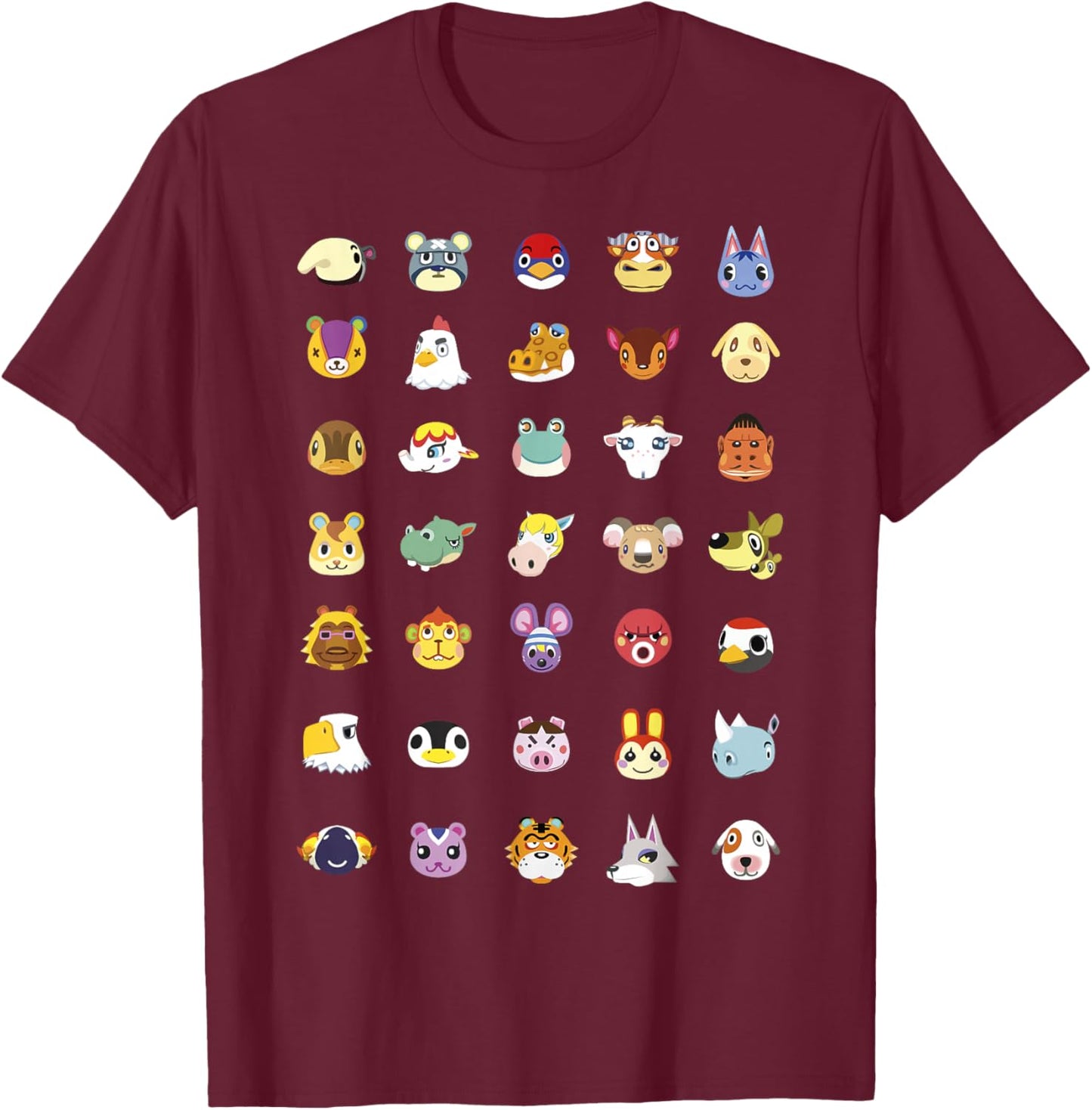 Animal Crossing: New Horizons Vintage Nintendo Faces Line Up T-Shirt - T-Shirt | Maroon
