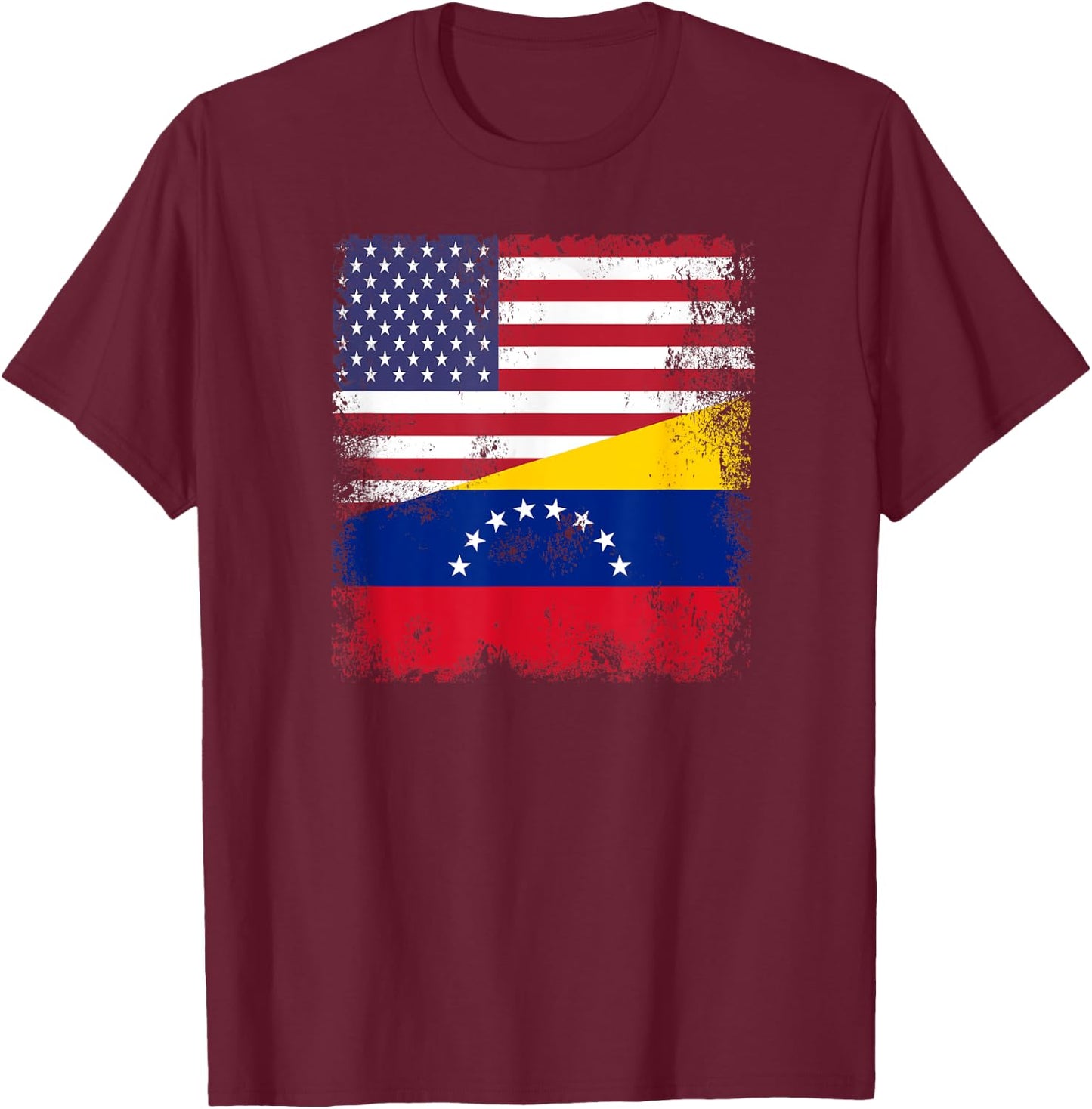 Half Venezuelan Flag | Vintage Venezuela USA Gift T-Shirt - T-Shirt | Maroon