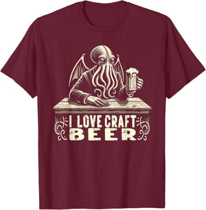 Cthulhu I Love Craft Beer, Cosmic Horror Home Brew T-Shirt - T-Shirt | Maroon