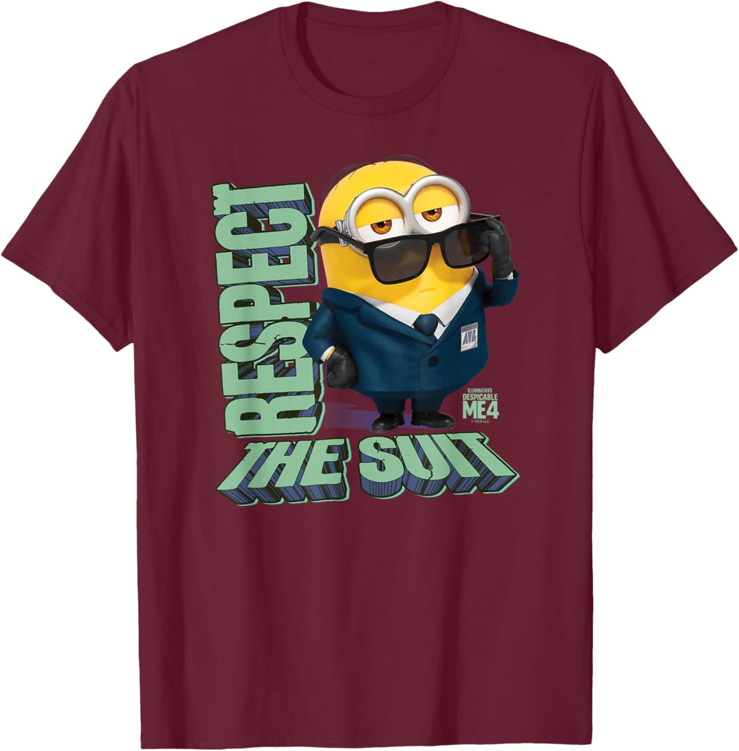 Minions Despicable Me 4 Respect The Suit T-Shirt - T-Shirt | Maroon