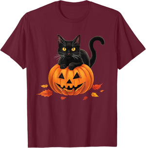 Cat Halloween Pumpkin Men Kids T-Shirt - T-Shirt | Maroon