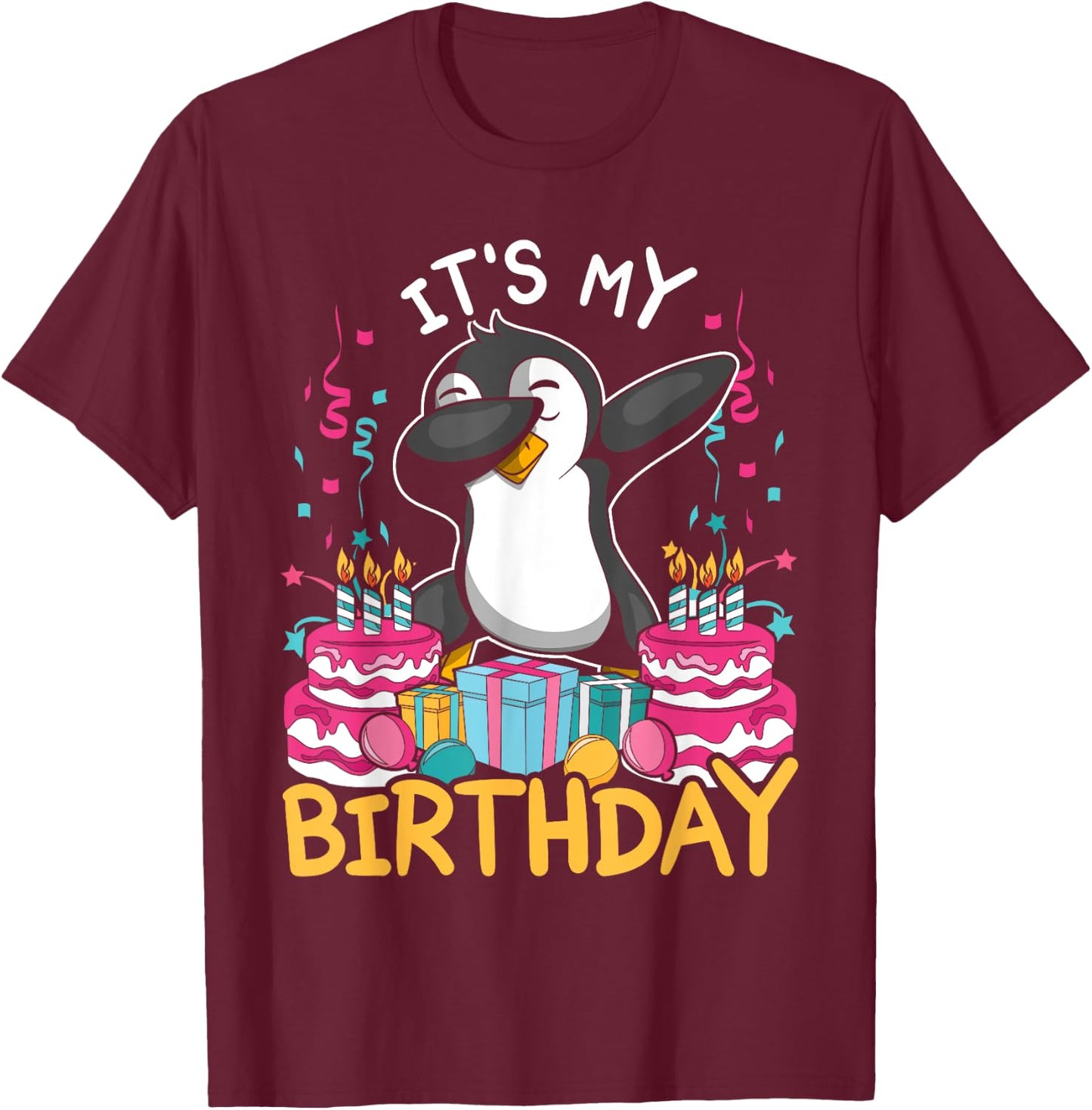 Its My Birthday Animal Kids Cake Gift Funny Dabbing Penguin T-Shirt - T-Shirt | Maroon