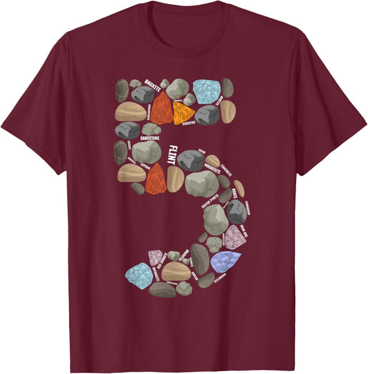Geology Rocks 5 Years Old 5th Birthday Rock Collecting T-Shirt - T-Shirt | Maroon