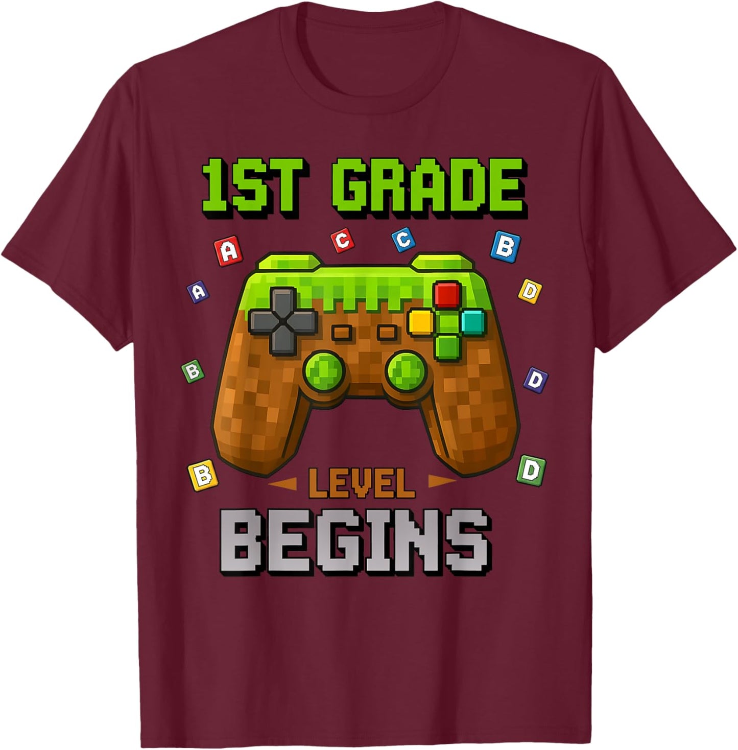 First Day of 1st Grade Level Begins Back to School Funny Boy T-Shirt - T-Shirt | Maroon