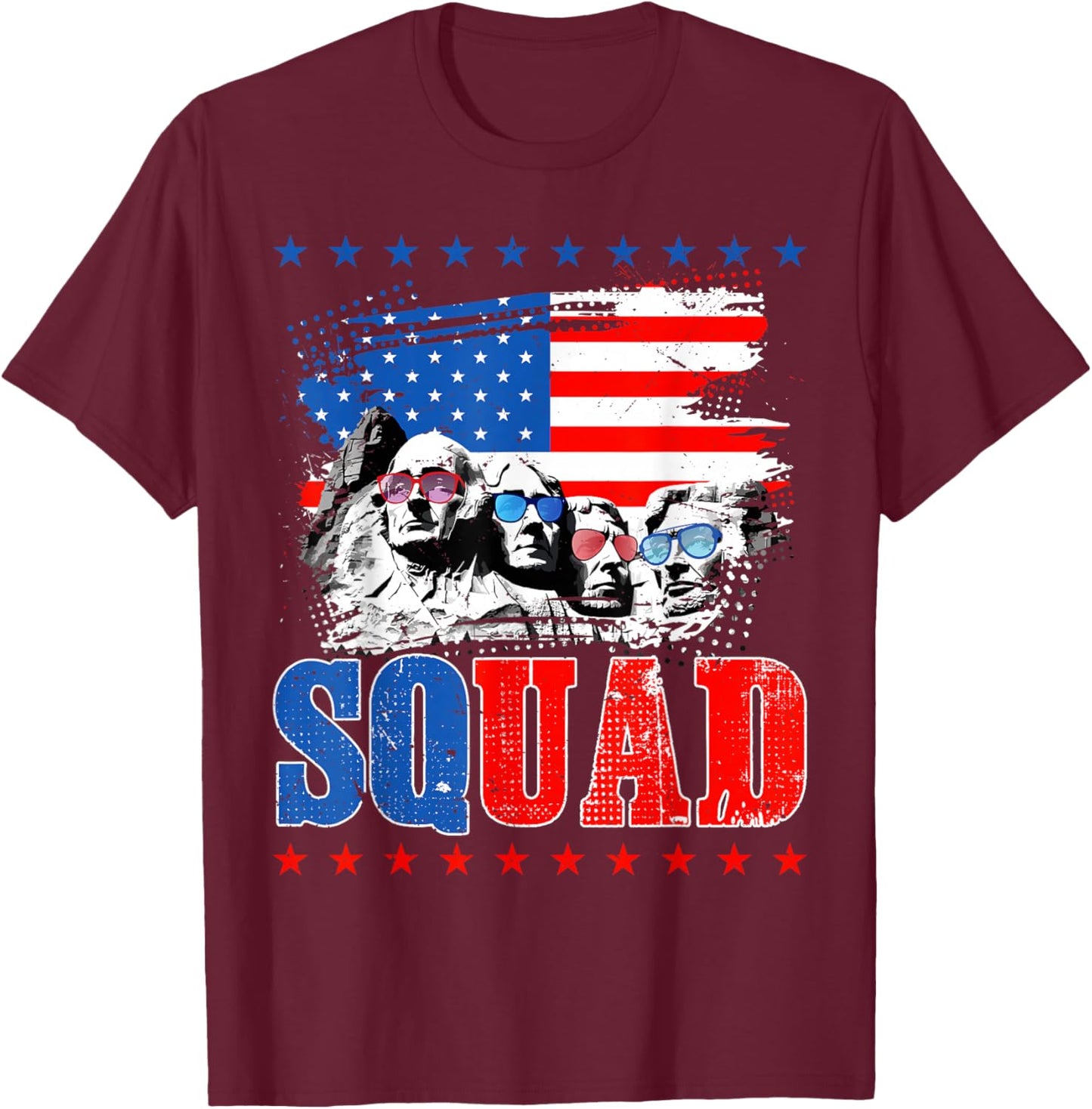 Retro Mount Rushmore 4th Of July Squad USA Independence Day T-Shirt - T-Shirt | Maroon