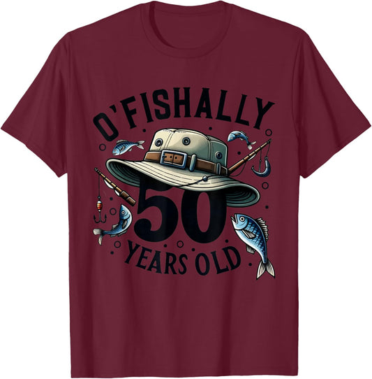 Ofishally 50 Years Old 50th Birthday Fisherman Fishing Lover T-Shirt - T-Shirt | Maroon