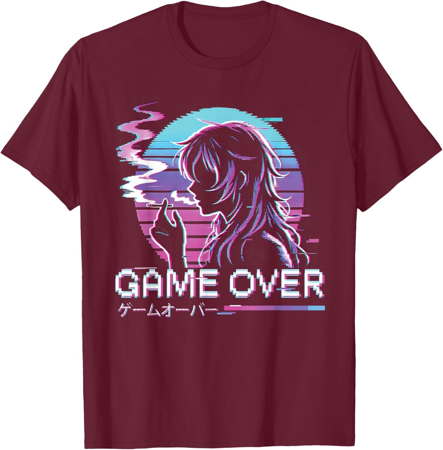 Japanese Vaporwave Aesthetic Sad Anime Girl Waifu Indie T-Shirt - T-Shirt | Maroon