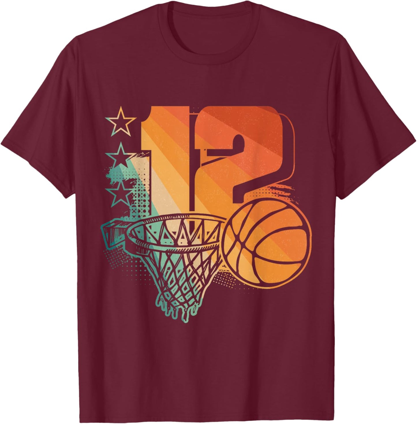 12th Birthday Boy Basketball Player Basketball 12 Years Old T-Shirt - T-Shirt | Maroon