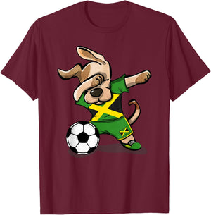 Dabbing Dog Jamaica Soccer Jamaican Flag Football Lover Gift T-Shirt - T-Shirt | Maroon