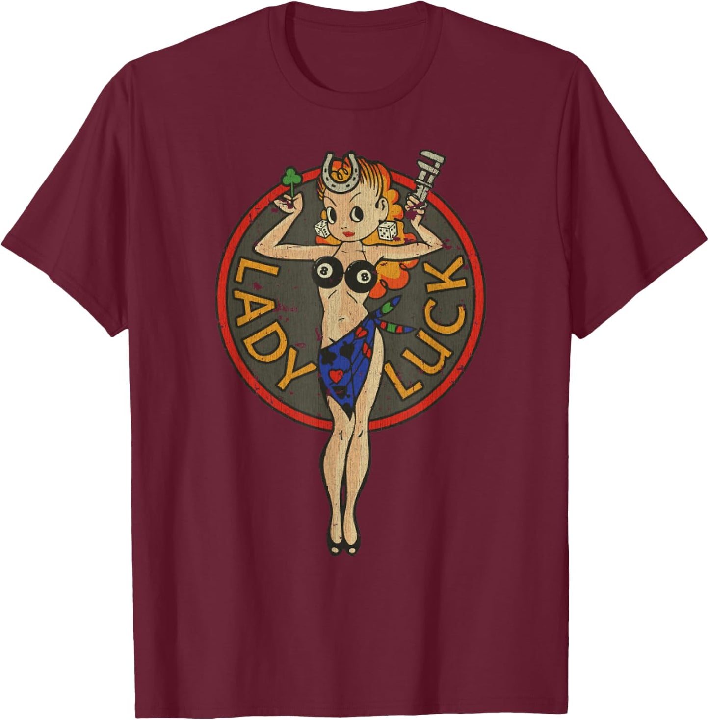 Vintage Traditional Lady Luck 1947 Retro 40s Hot-Rod Gift T-Shirt - T-Shirt | Maroon