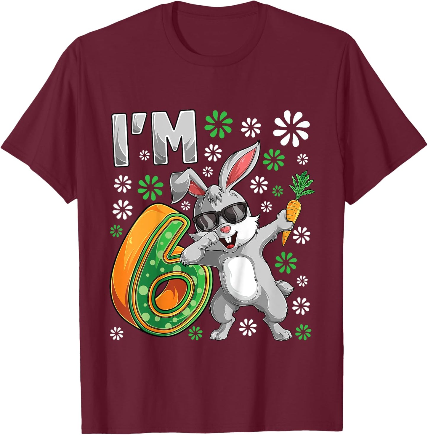 6 Year Old Bunny 6th Birthday Party Dabbing Bunny Lover T-Shirt - T-Shirt | Maroon