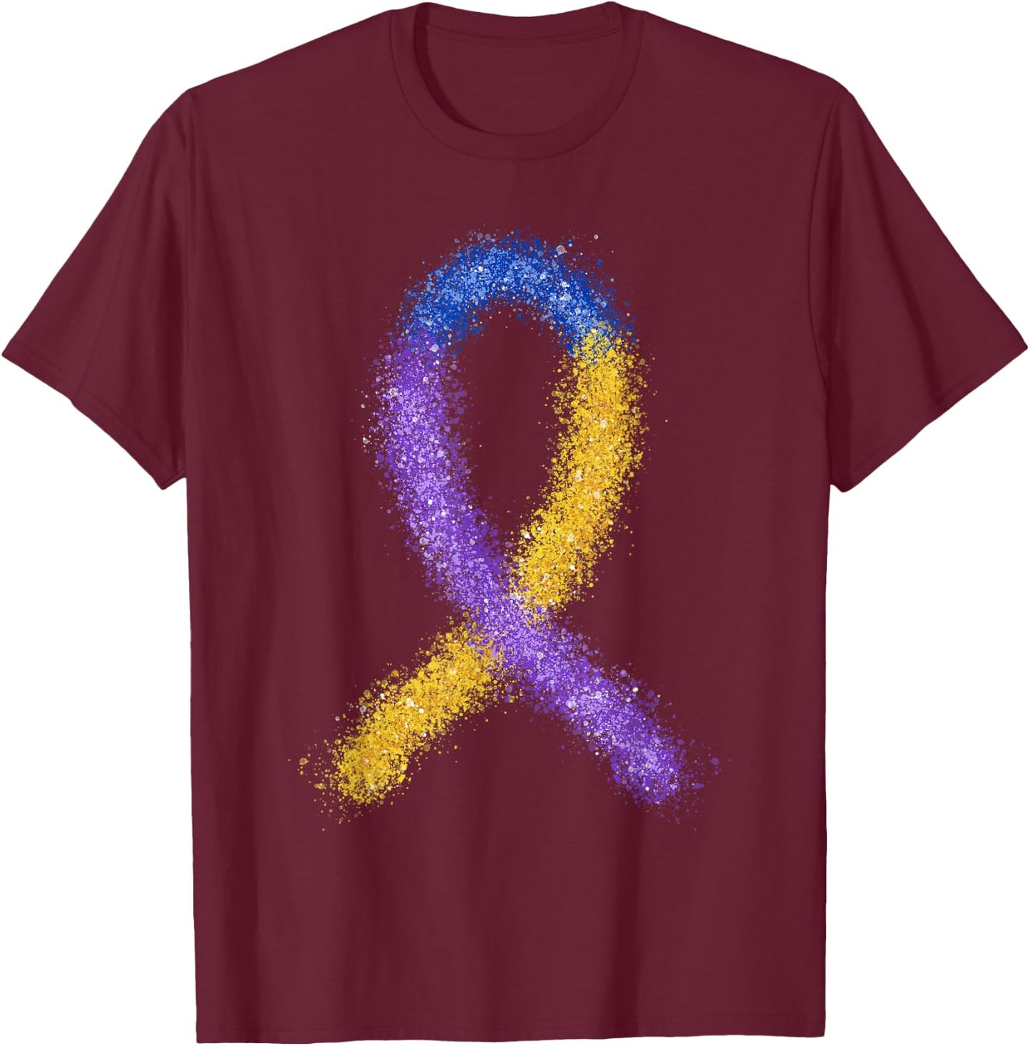 Paint Bladder Cancer Purple Blue And Yellow Ribbon Dysuria T-Shirt - T-Shirt | Maroon