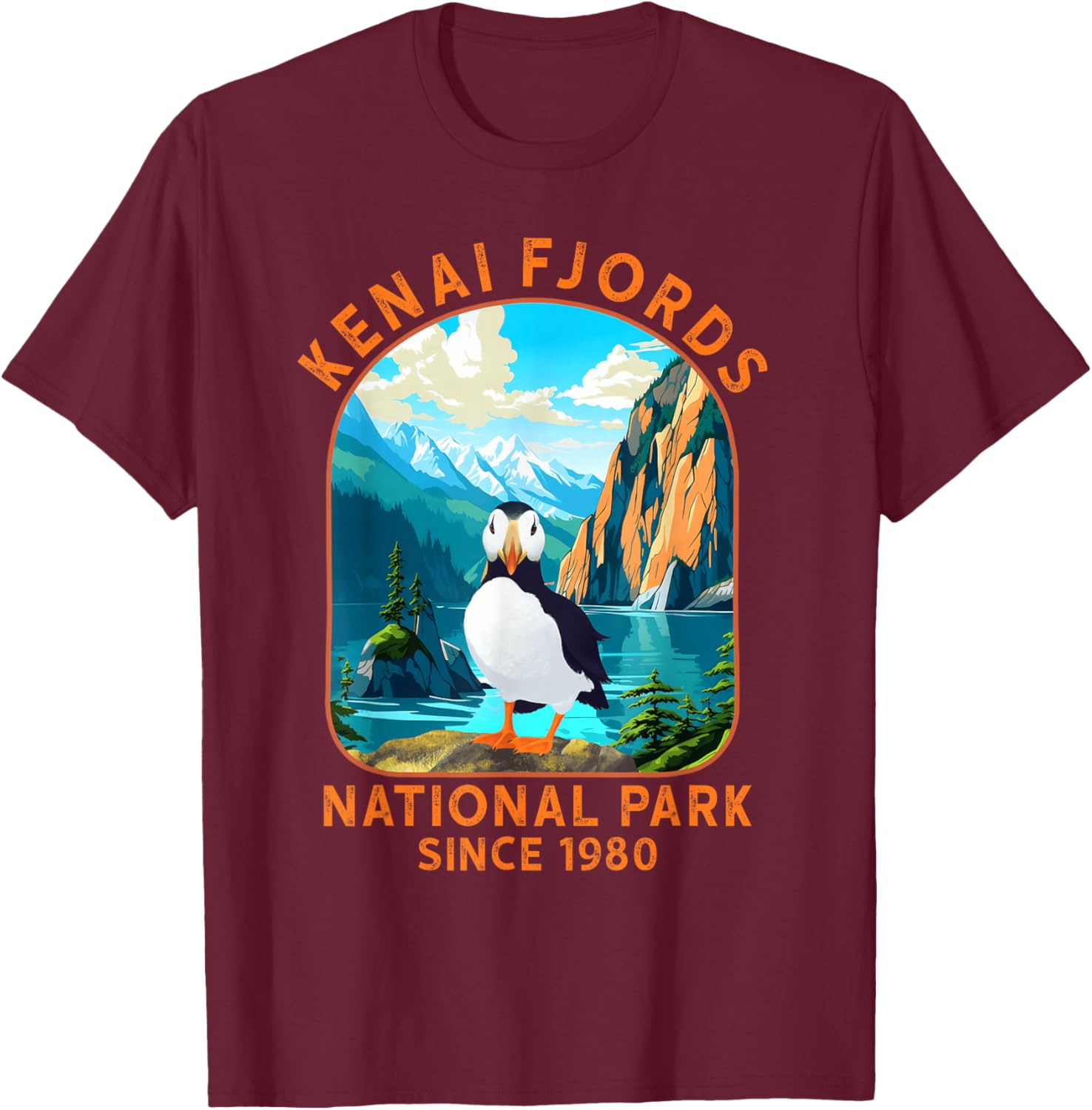 Kenai Fjords National Park Puffin Bird Alaska Nature Outdoor T-Shirt - T-Shirt | Maroon