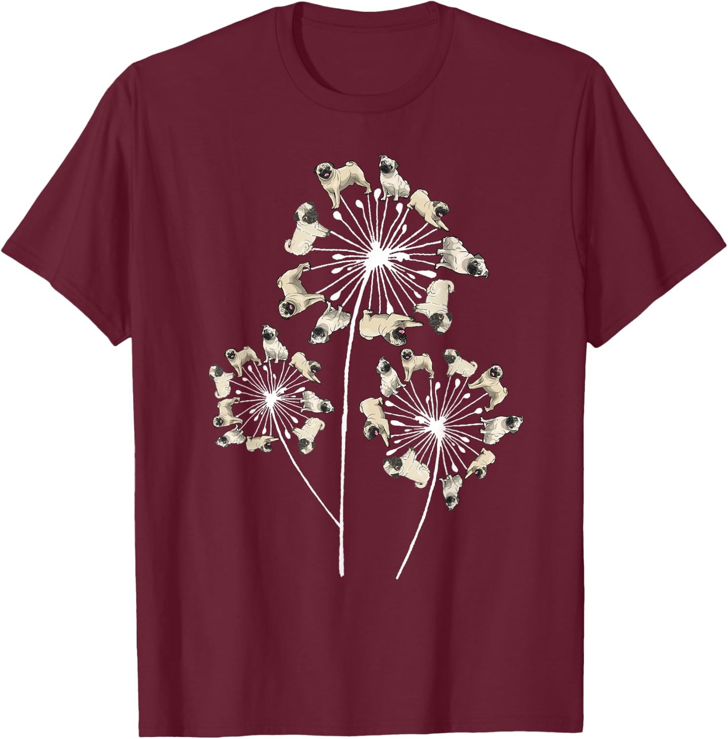 Funny Pug Gift Women Cool Flower Dog Dandelion Lover T-Shirt - T-Shirt | Maroon