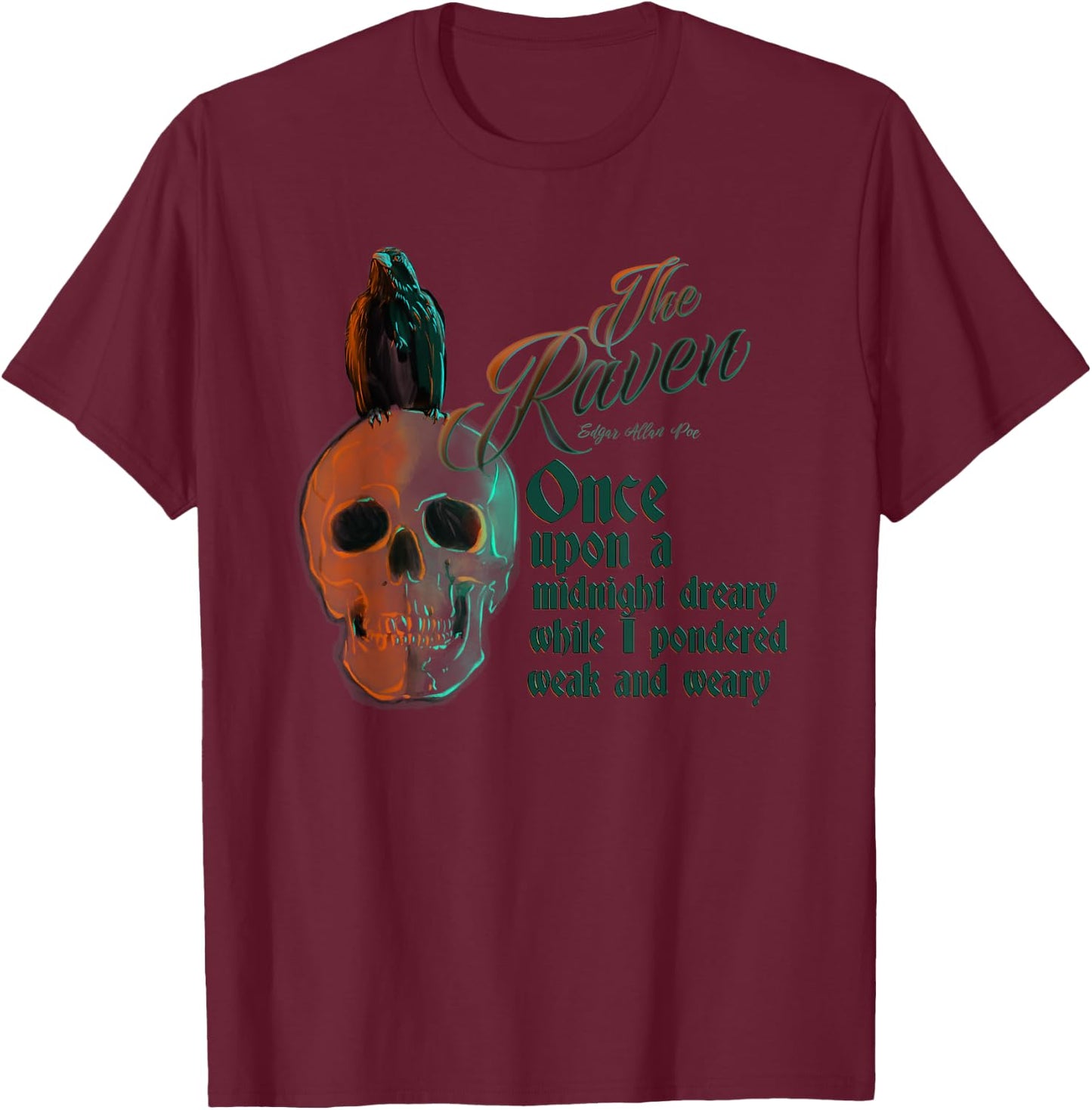 The Raven, Edgar Allan Poe, Fan Art and gifts T-Shirt - T-Shirt | Maroon